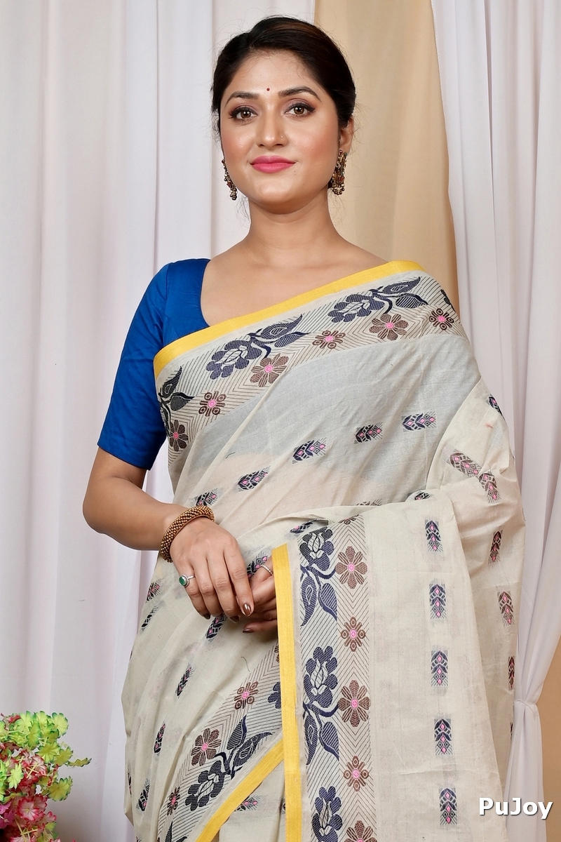 Off-White Pure Cotton Helok Tant Saree (1613)