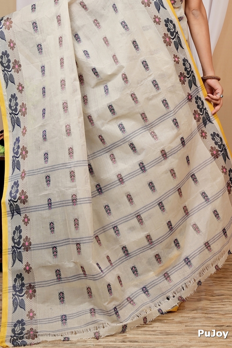 Off-White Pure Cotton Helok Tant Saree (1613)