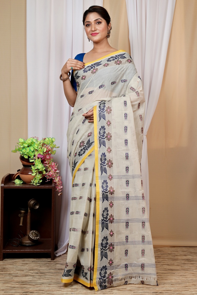 Off-White Pure Cotton Helok Tant Saree (1613)