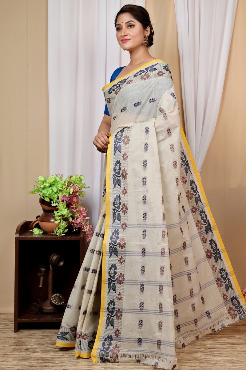 Off-White Pure Cotton Helok Tant Saree (1613)