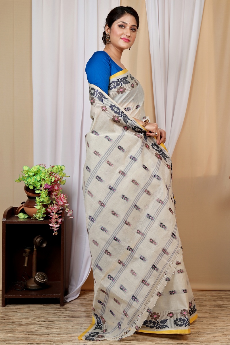 Off-White Pure Cotton Helok Tant Saree (1613)