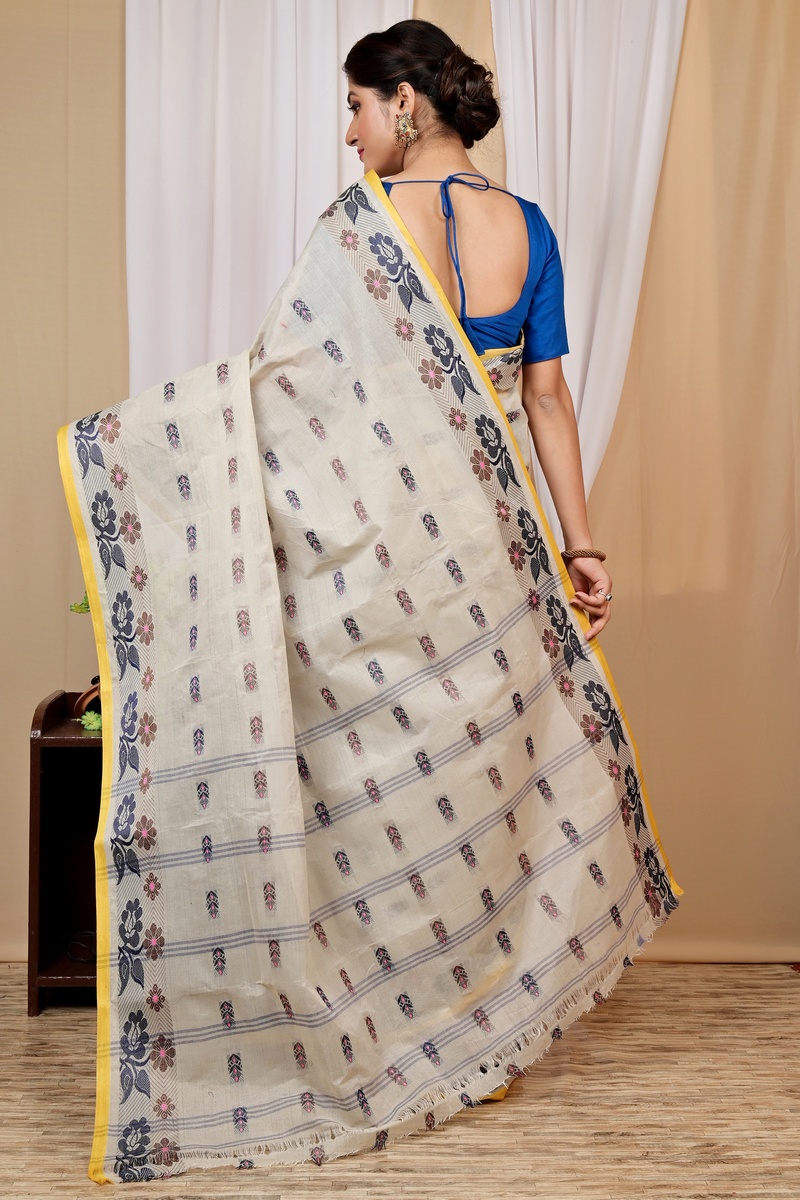Off-White Pure Cotton Helok Tant Saree (1613)