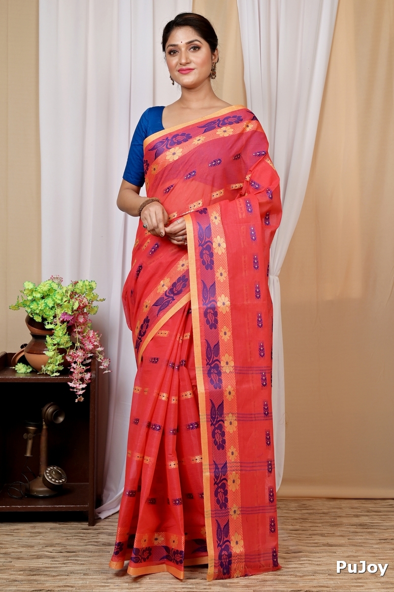 Drak Pink Pure Cotton Helok Tant Saree (1614)