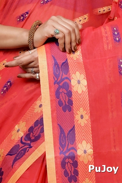 Drak Pink Pure Cotton Helok Tant Saree (1614)