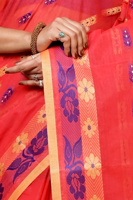 Drak Pink Pure Cotton Helok Tant Saree (1614)
