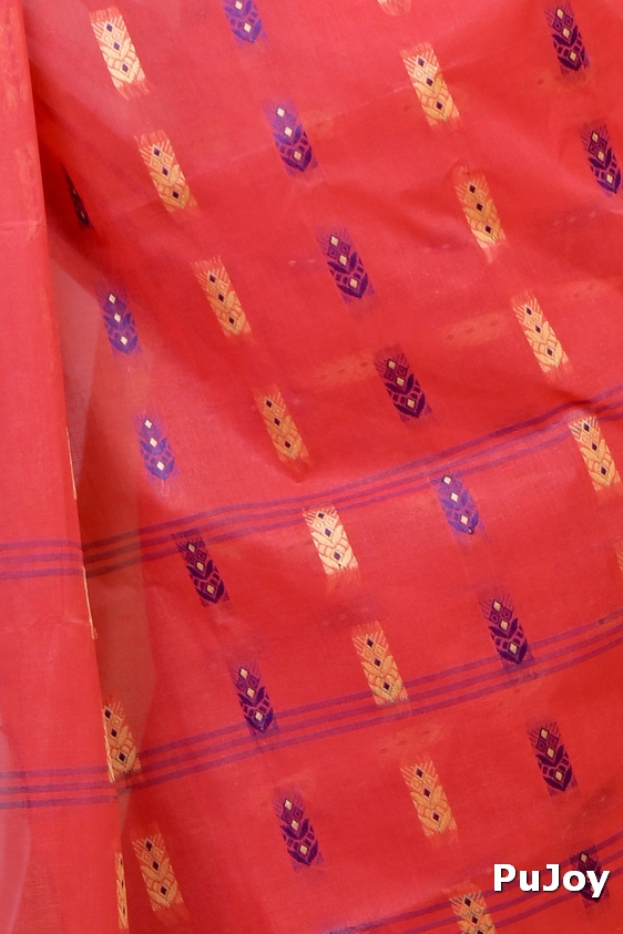 Drak Pink Pure Cotton Helok Tant Saree (1614)