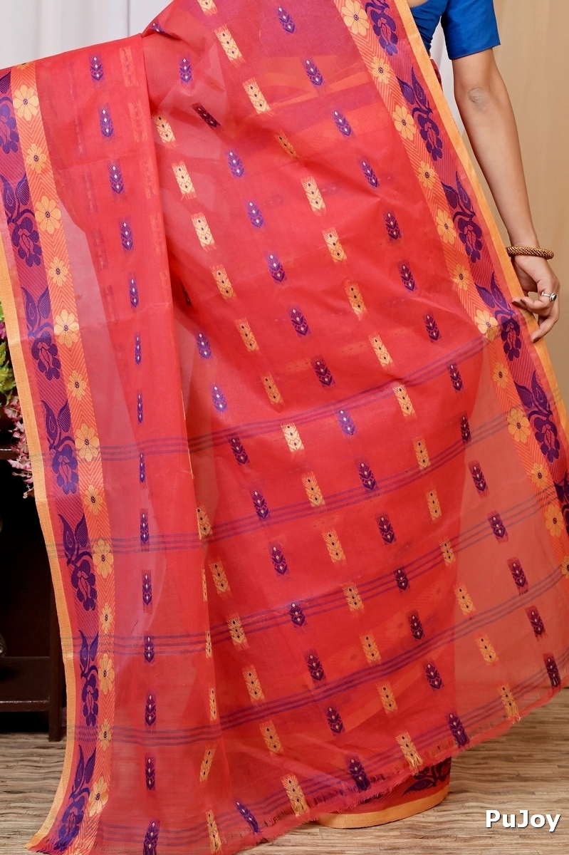Drak Pink Pure Cotton Helok Tant Saree (1614)
