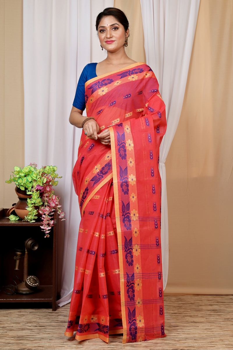 Drak Pink Pure Cotton Helok Tant Saree (1614)