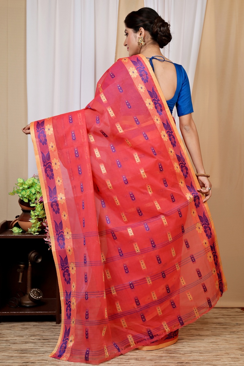 Drak Pink Pure Cotton Helok Tant Saree (1614)