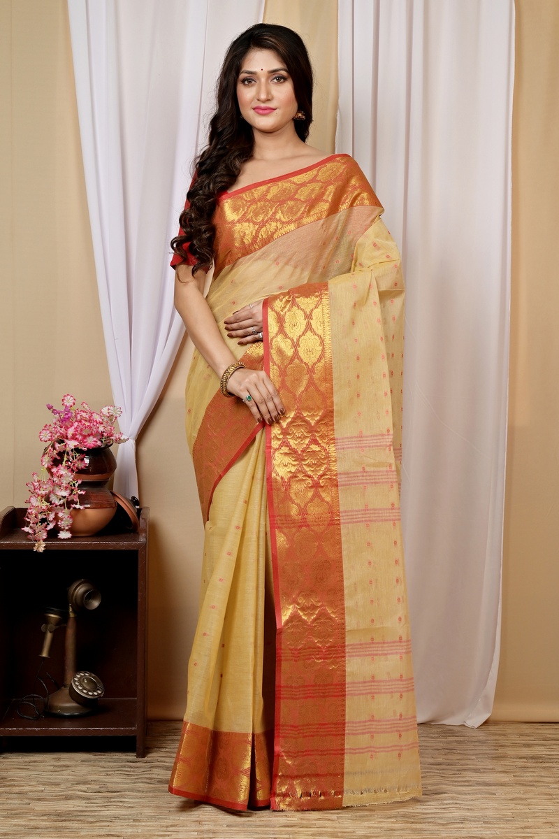 Cream Pure Cotton Asmanito Tant Saree (1615)