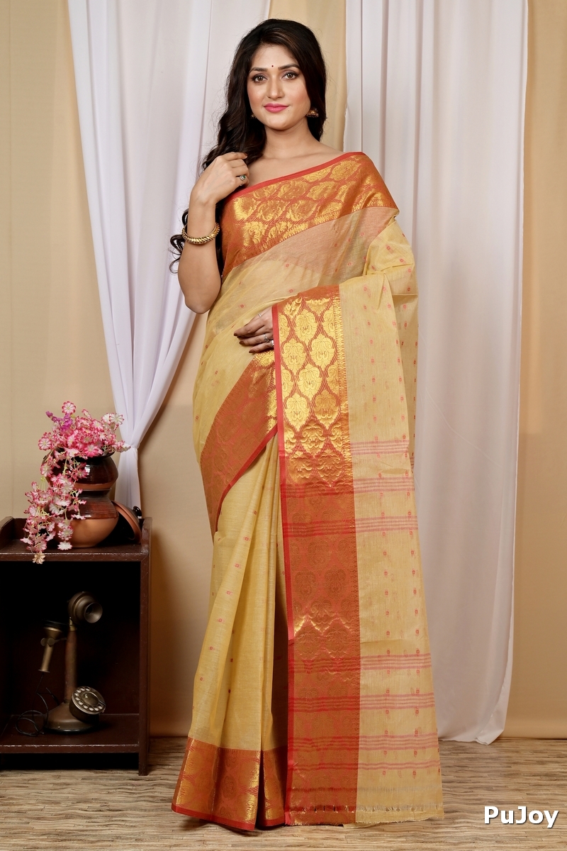 Cream Pure Cotton Asmanito Tant Saree (1615)