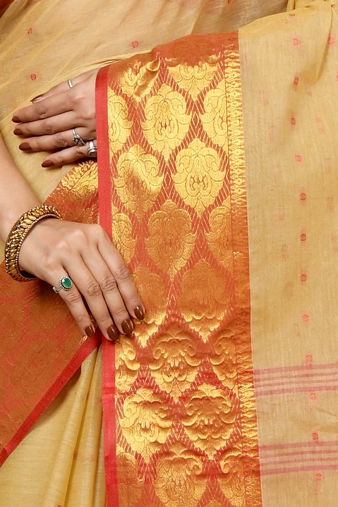 Cream Pure Cotton Asmanito Tant Saree (1615)