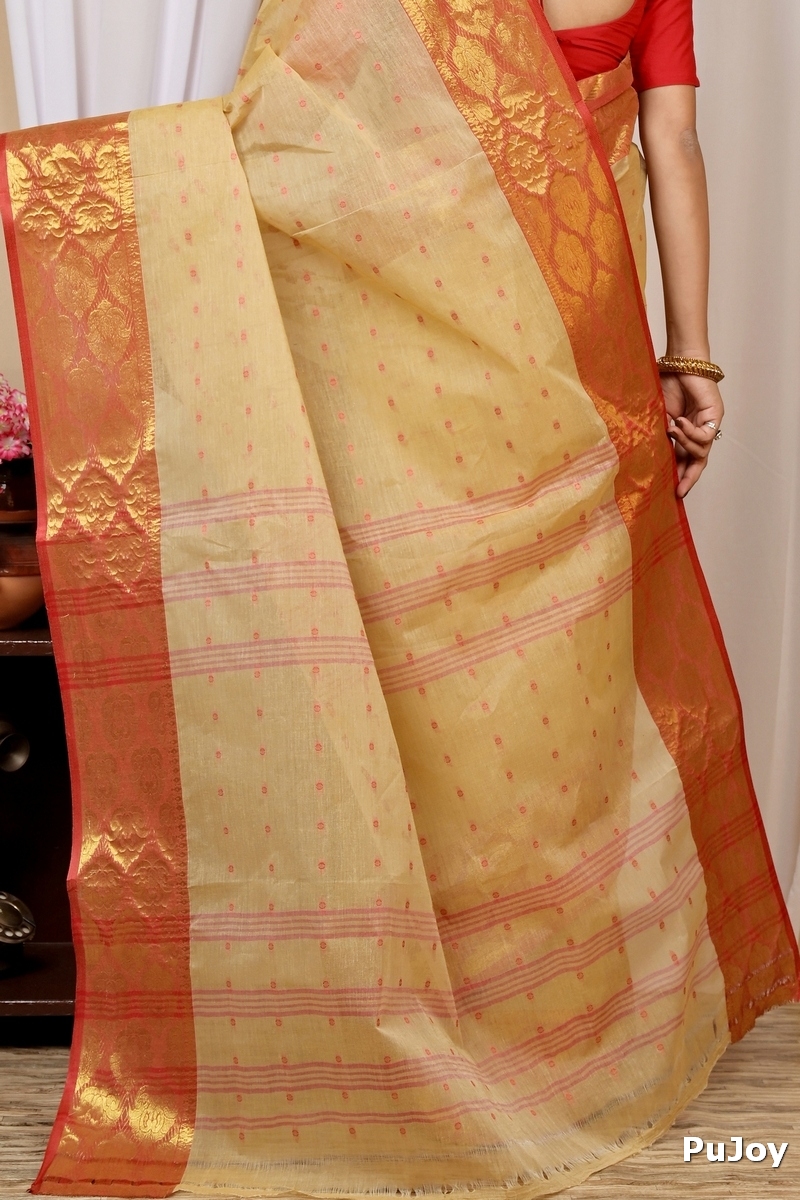 Cream Pure Cotton Asmanito Tant Saree (1615)