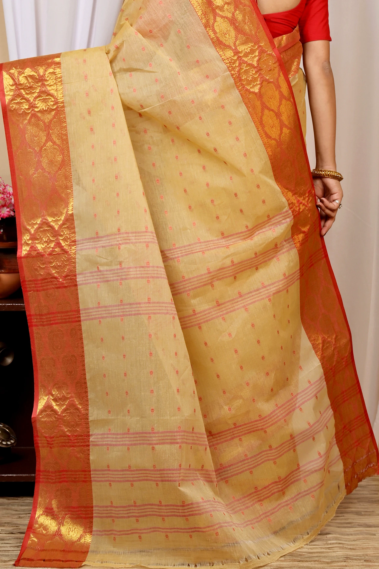 Cream Pure Cotton Asmanito Tant Saree (1615)