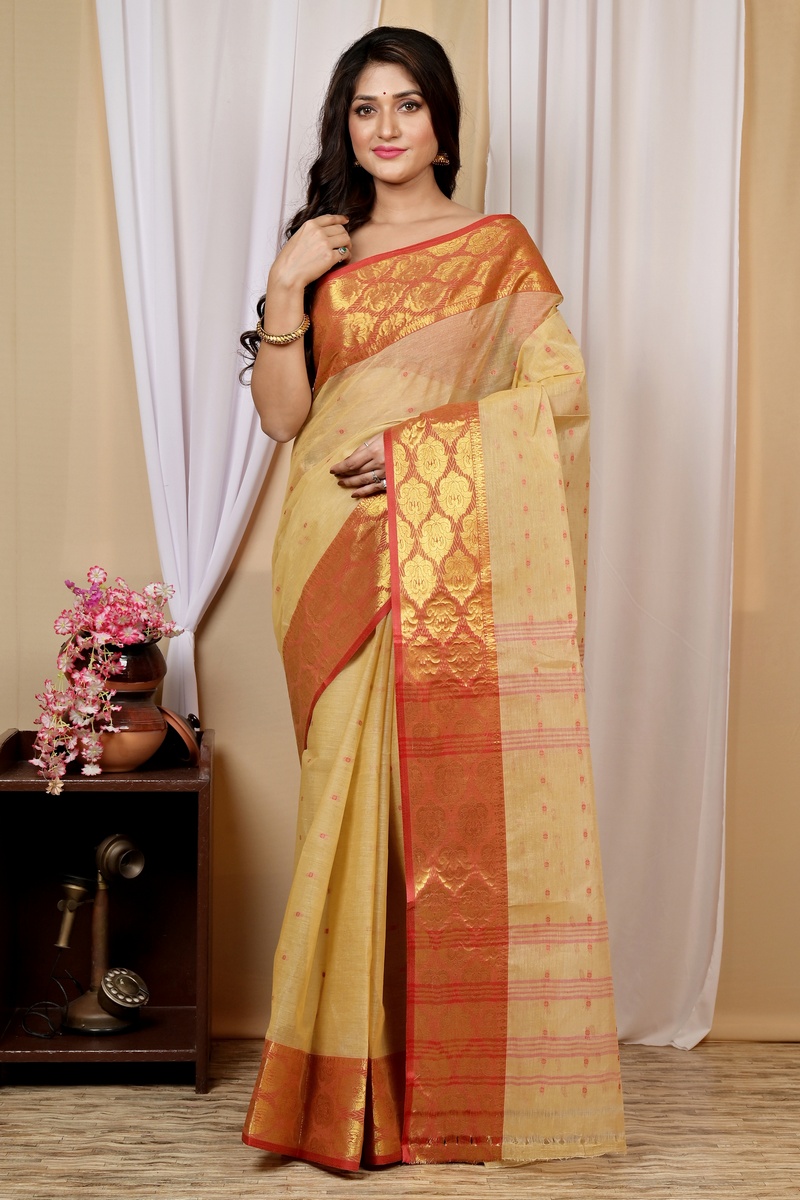 Cream Pure Cotton Asmanito Tant Saree (1615)