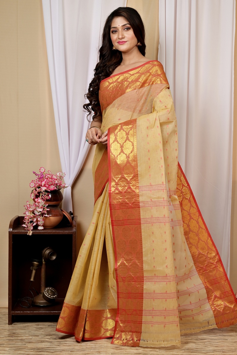Cream Pure Cotton Asmanito Tant Saree (1615)