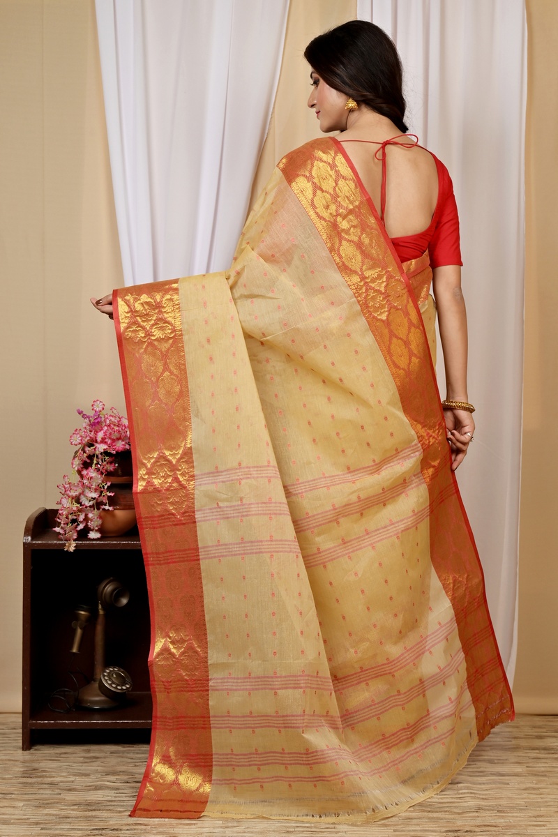 Cream Pure Cotton Asmanito Tant Saree (1615)