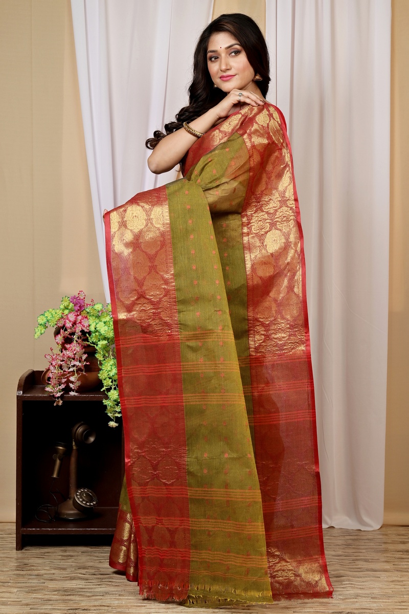 Green Pure Cotton Asmanito Tant Saree (1616)