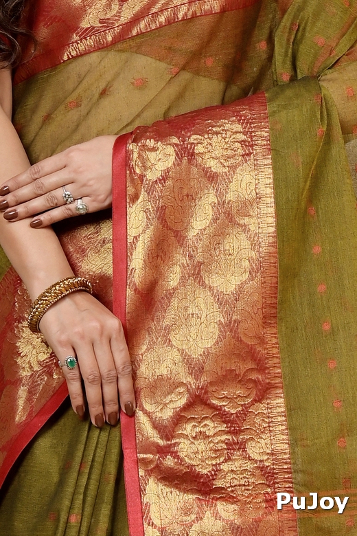 Green Pure Cotton Asmanito Tant Saree (1616)