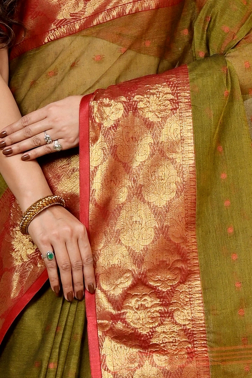 Green Pure Cotton Asmanito Tant Saree (1616)