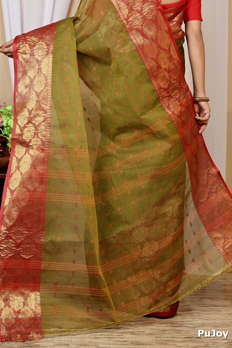 Green Pure Cotton Asmanito Tant Saree (1616)