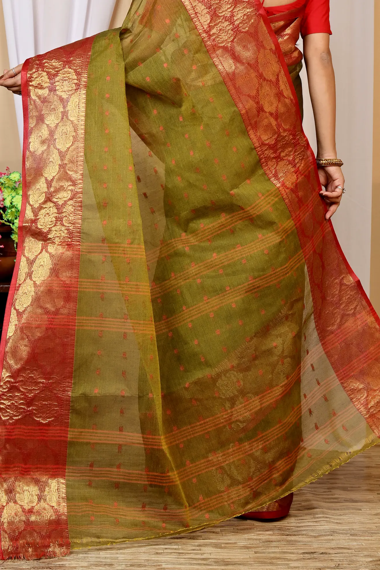 Green Pure Cotton Asmanito Tant Saree (1616)