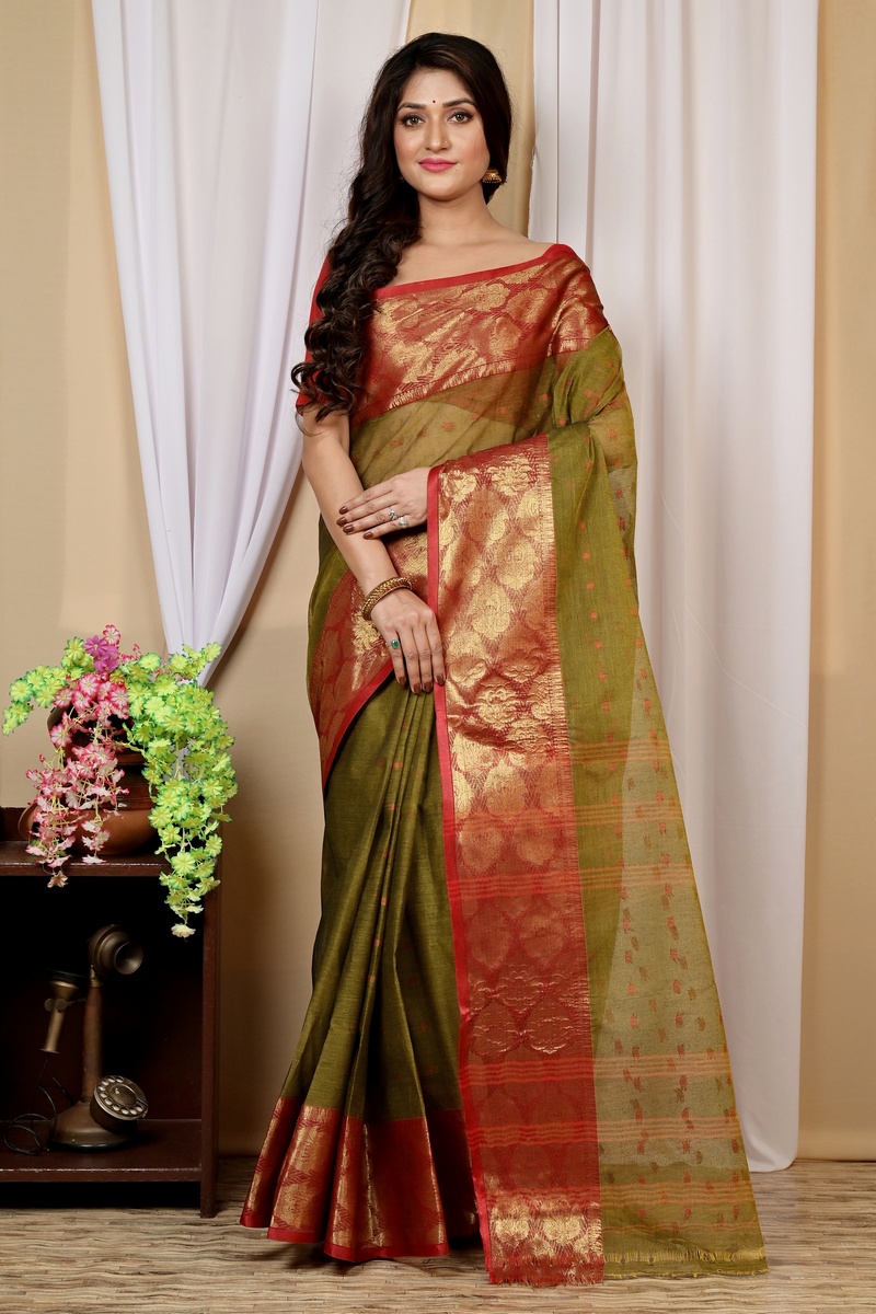 Green Pure Cotton Asmanito Tant Saree (1616)
