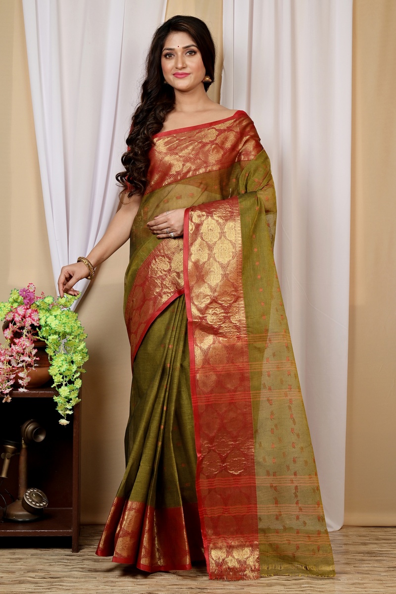Green Pure Cotton Asmanito Tant Saree (1616)