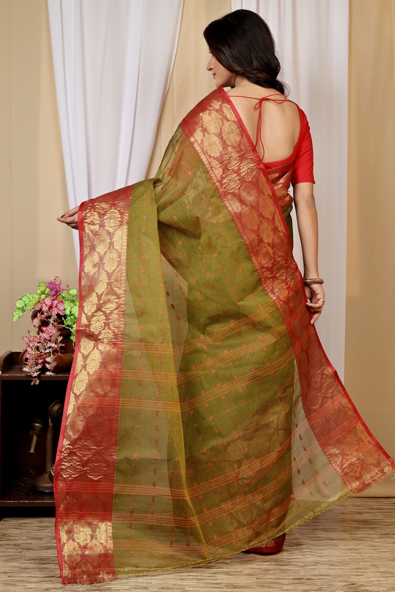 Green Pure Cotton Asmanito Tant Saree (1616)