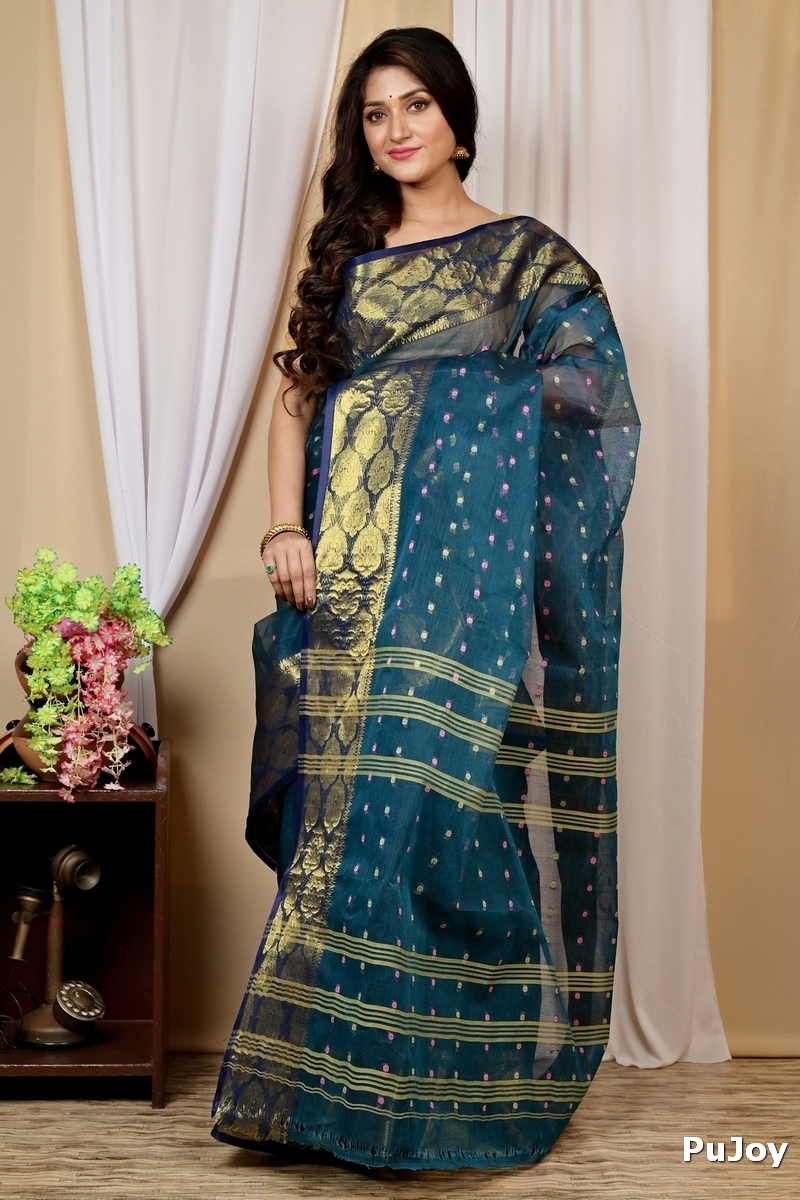 Dark Green Pure Cotton Asmanito Tant Saree (1617)