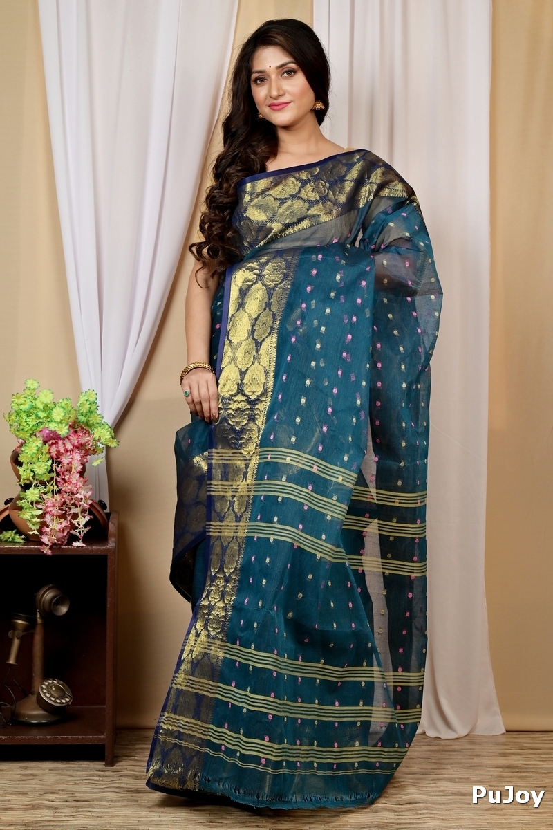 Dark Green Pure Cotton Asmanito Tant Saree (1617)