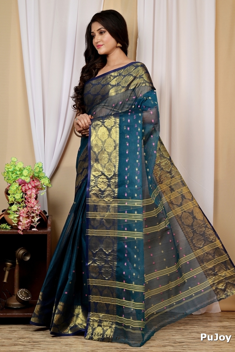 Dark Green Pure Cotton Asmanito Tant Saree (1617)