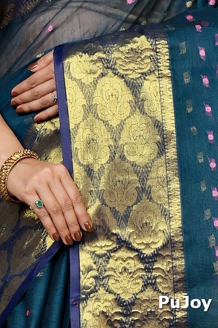 Dark Green Pure Cotton Asmanito Tant Saree (1617)