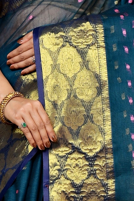 Dark Green Pure Cotton Asmanito Tant Saree (1617)