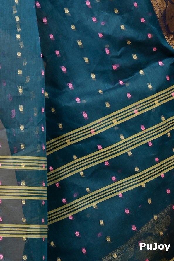 Dark Green Pure Cotton Asmanito Tant Saree (1617)