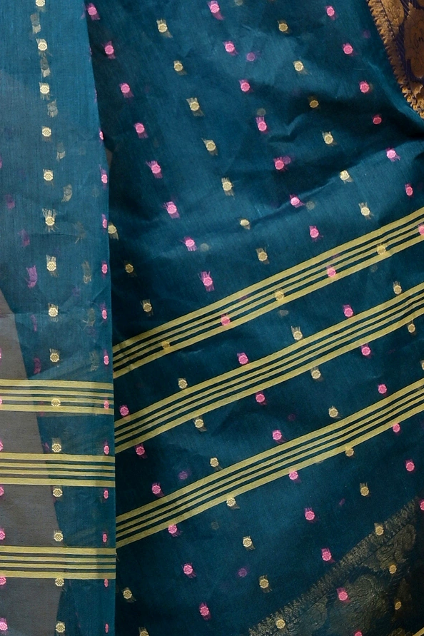 Dark Green Pure Cotton Asmanito Tant Saree (1617)