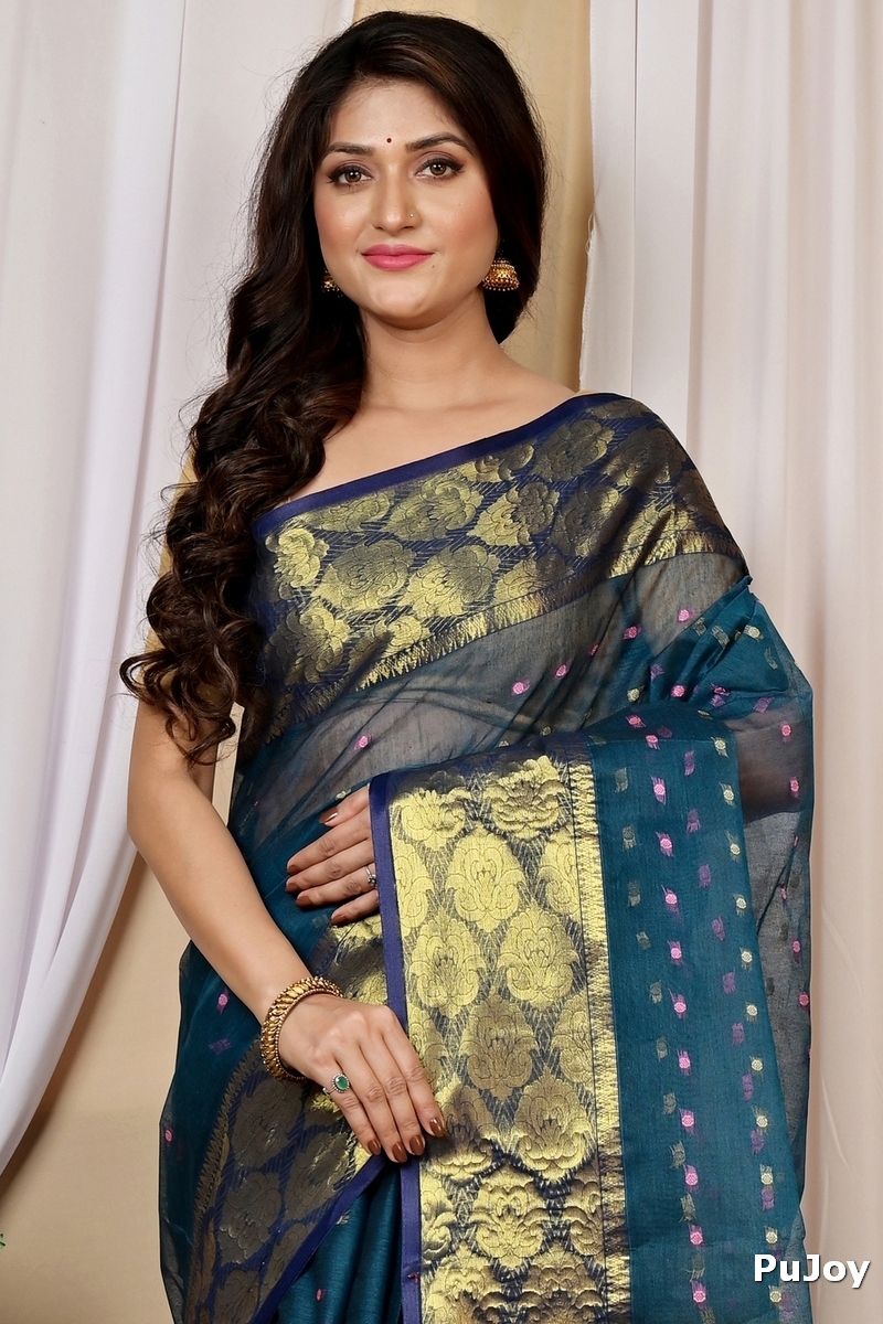 Dark Green Pure Cotton Asmanito Tant Saree (1617)