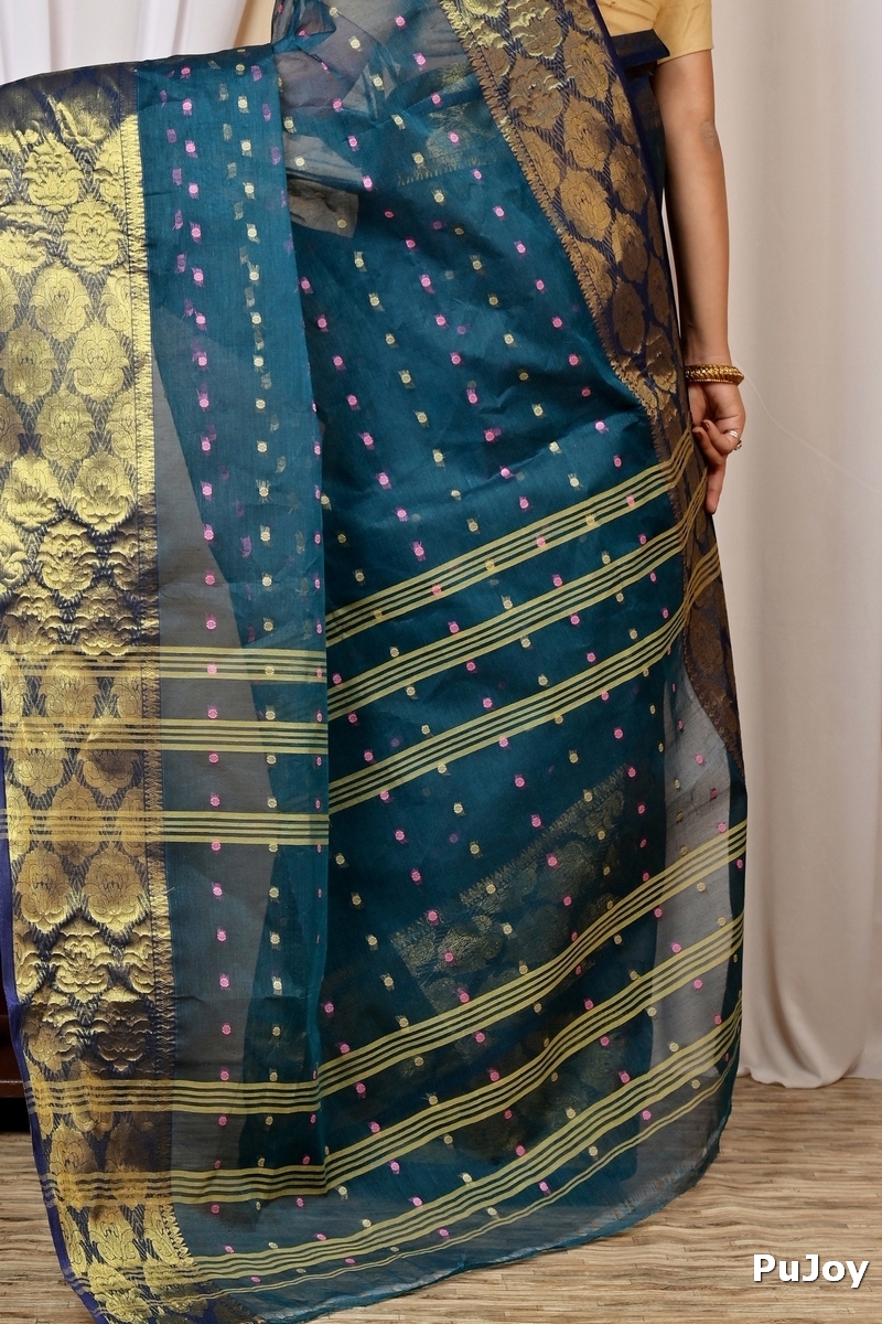 Dark Green Pure Cotton Asmanito Tant Saree (1617)
