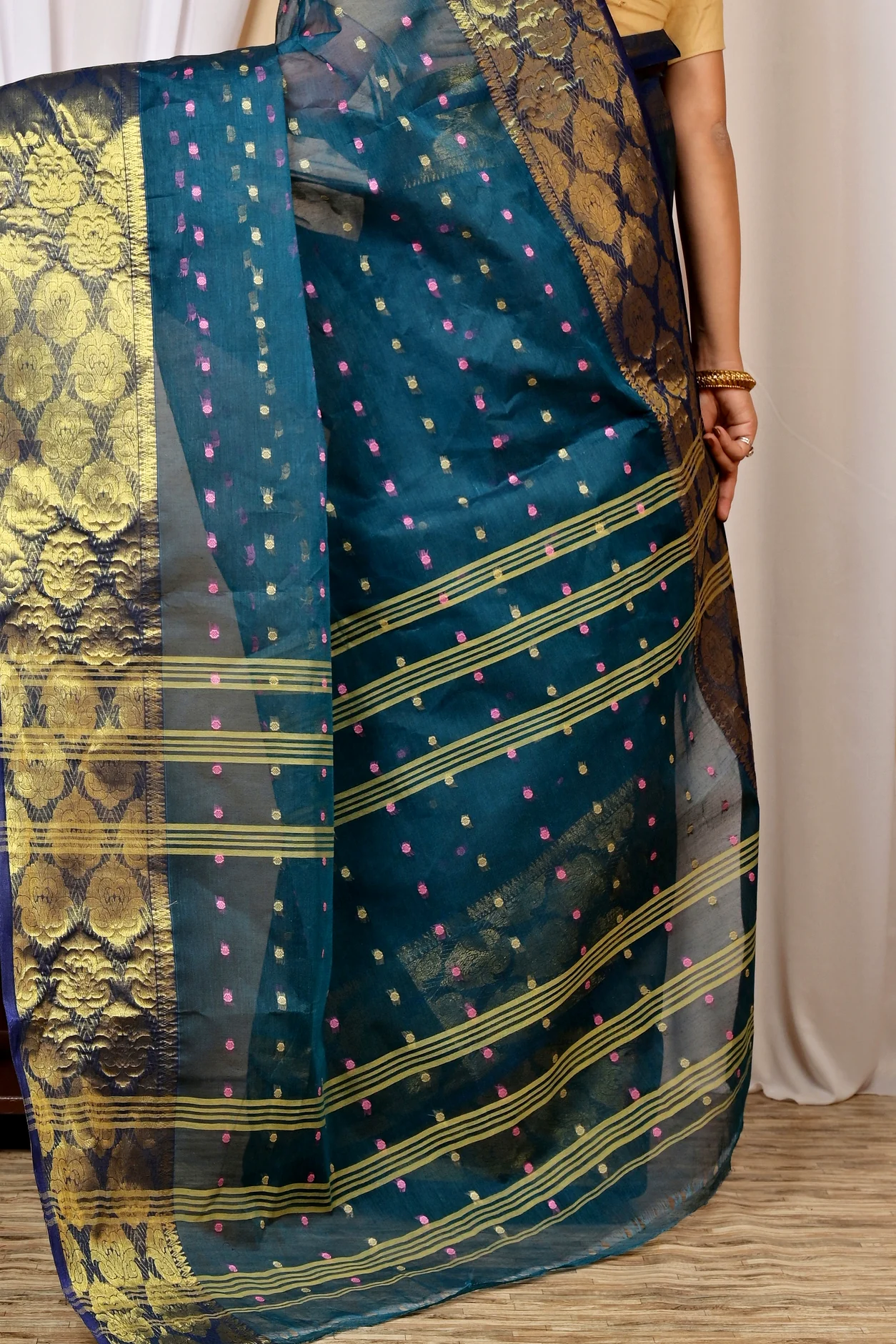 Dark Green Pure Cotton Asmanito Tant Saree (1617)