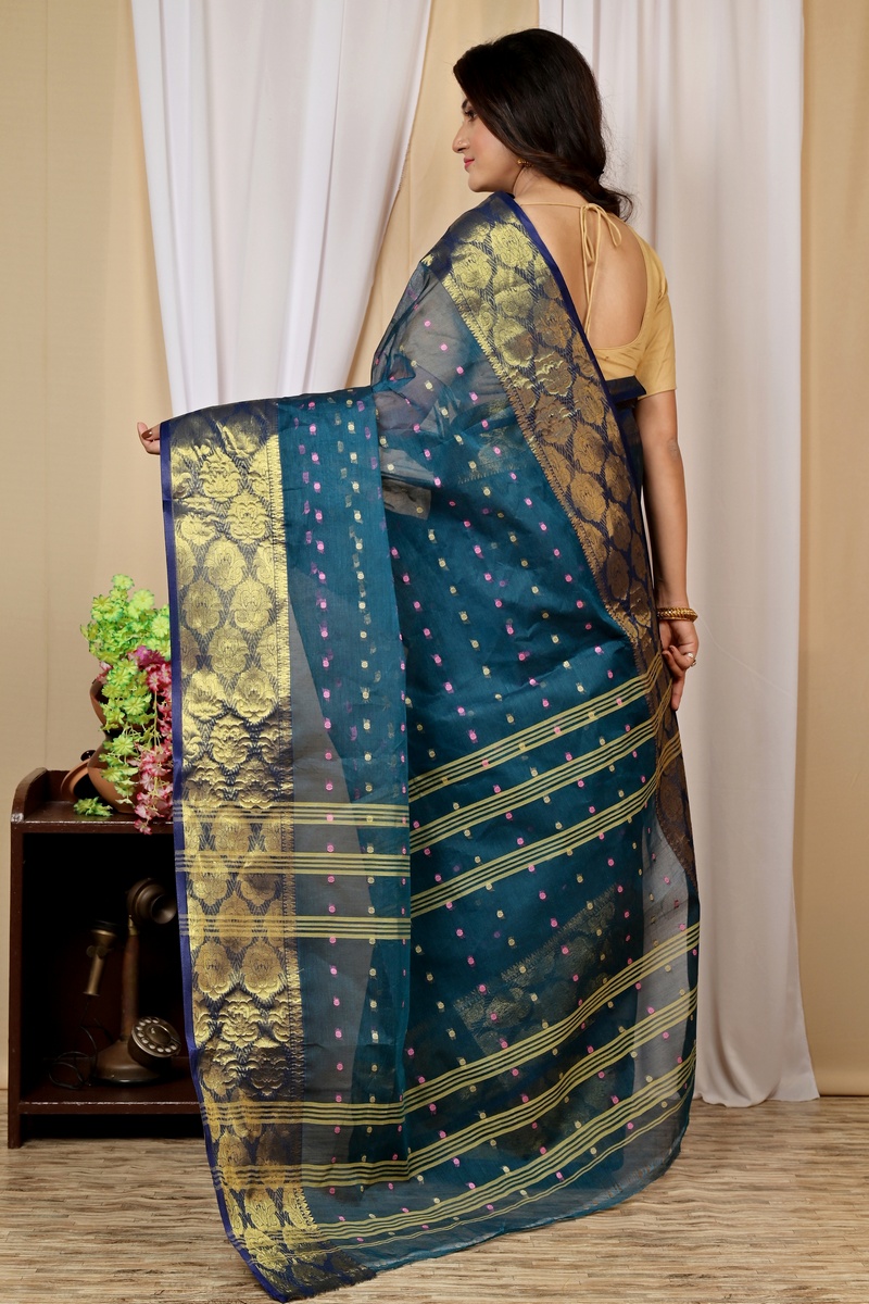 Dark Green Pure Cotton Asmanito Tant Saree (1617)