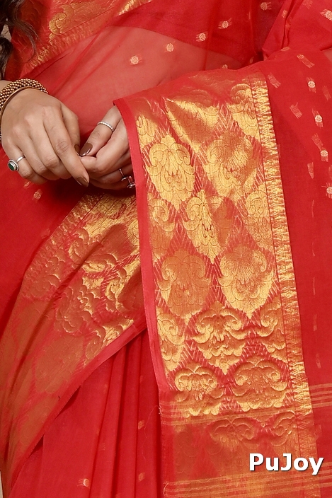 Red Pure Cotton Asmanito Tant Saree (1618)