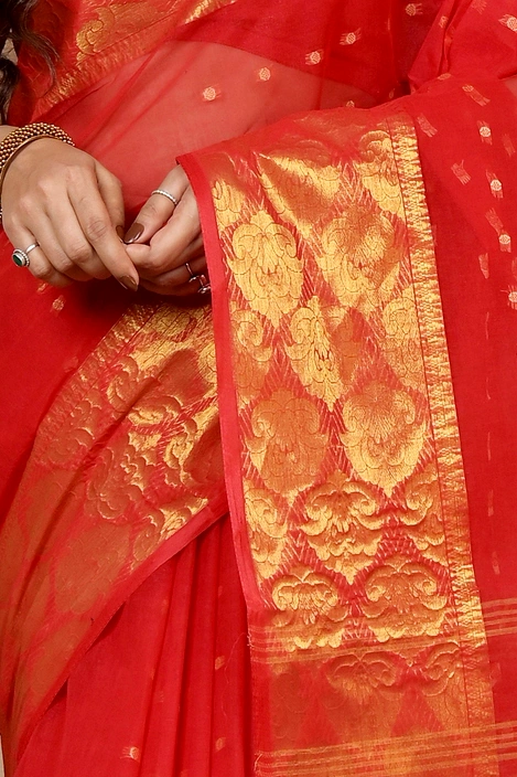 Red Pure Cotton Asmanito Tant Saree (1618)