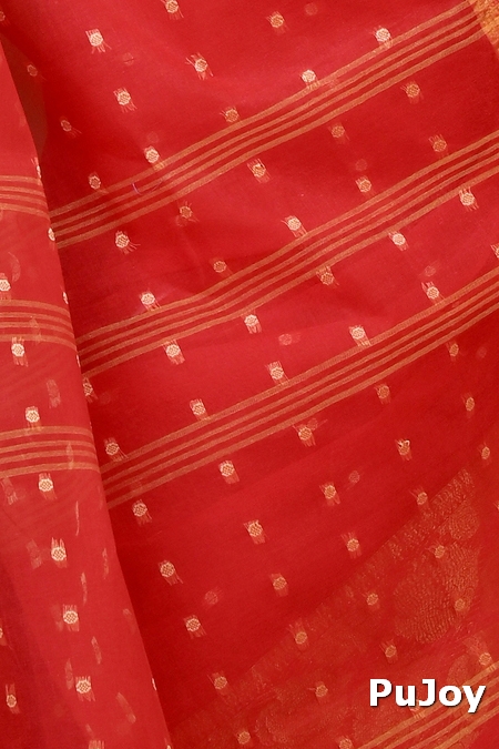 Red Pure Cotton Asmanito Tant Saree (1618)