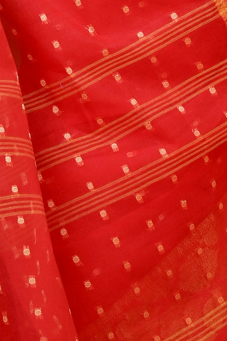 Red Pure Cotton Asmanito Tant Saree (1618)