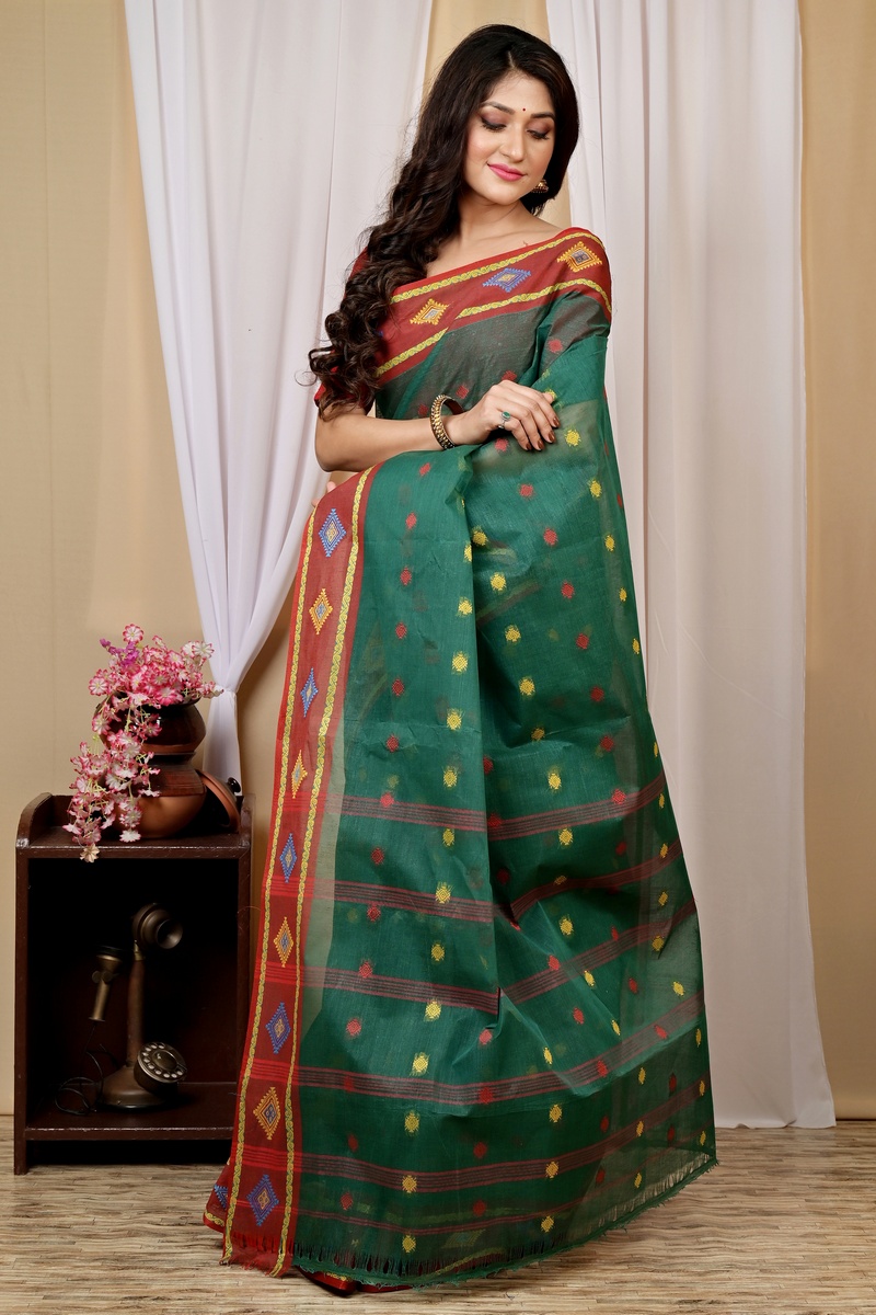 Green Pure Cotton Apula Tant Saree (1619)