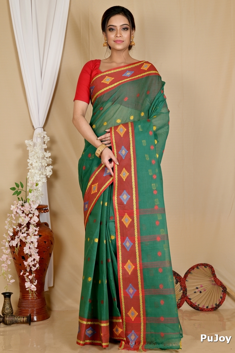 Green Pure Cotton Apula Tant Saree (1619)