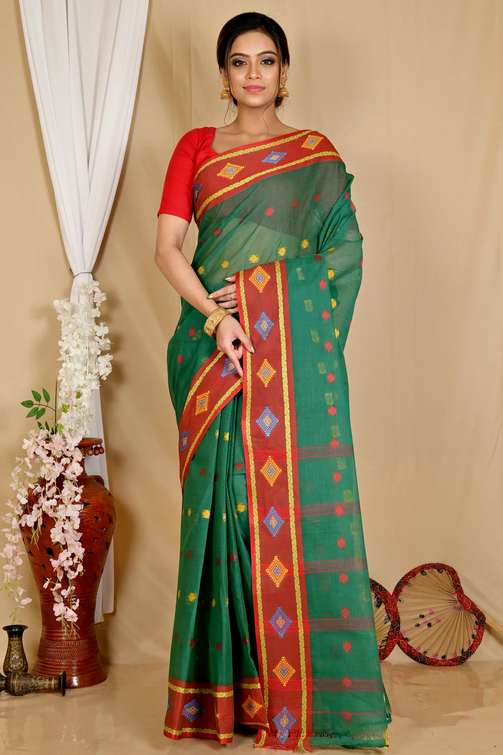 Green Pure Cotton Apula Tant Saree (1619)