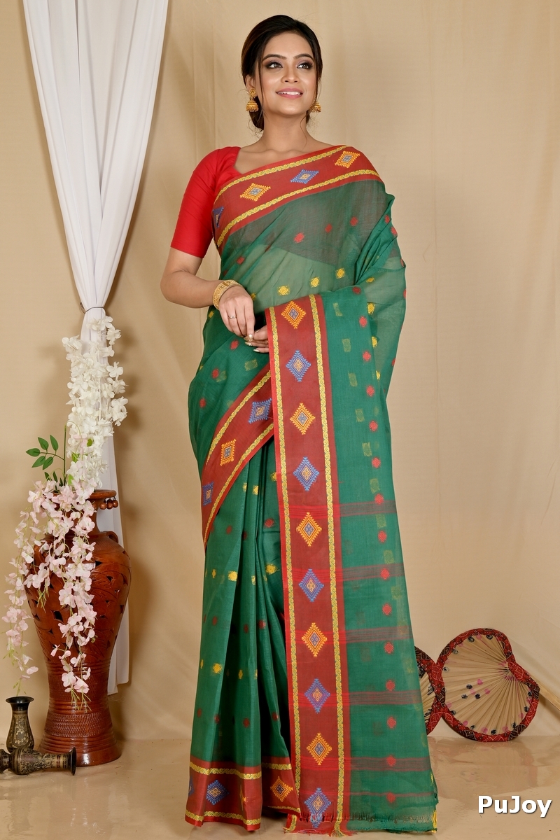 Green Pure Cotton Apula Tant Saree (1619)