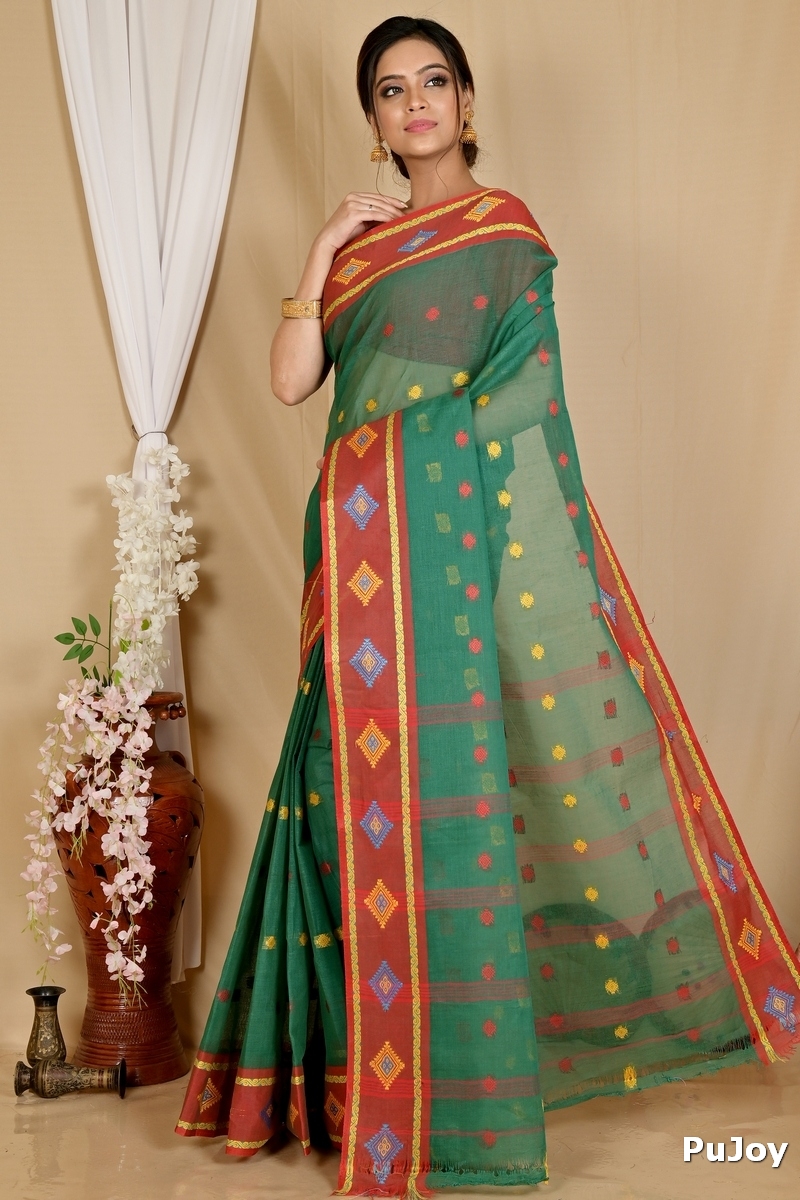 Green Pure Cotton Apula Tant Saree (1619)