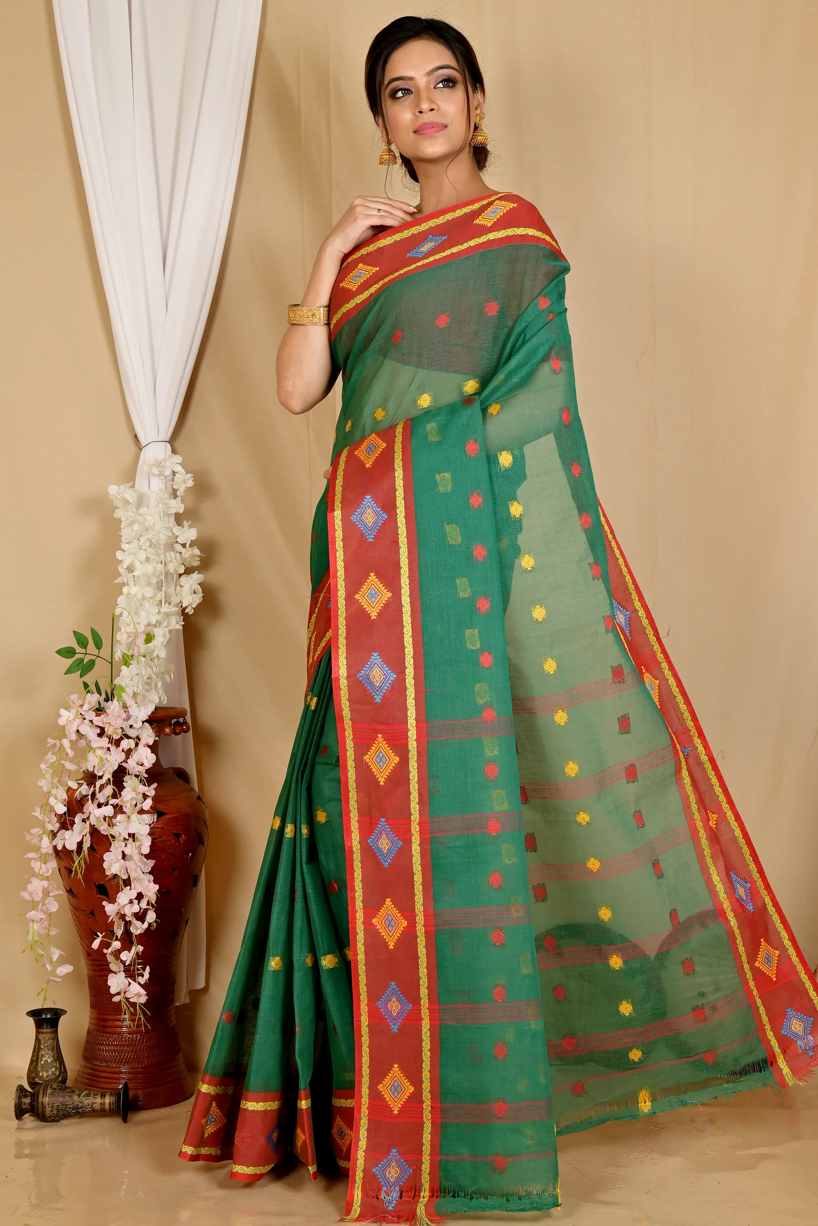 Green Pure Cotton Apula Tant Saree (1619)